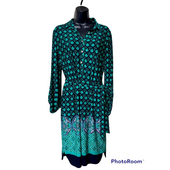DM collection STITCHFIX Patterned shirt dress with belt, sz 6 - Picture 1 of 10